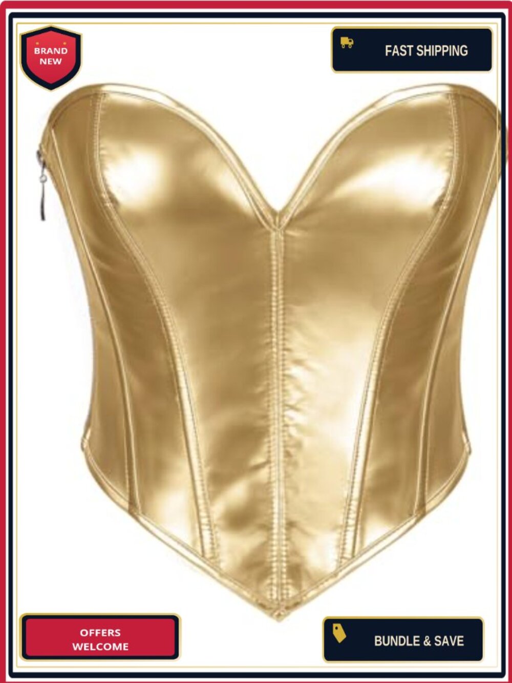 Women's PU Leather Corset Top Strapless Bustier Lace-Up Back